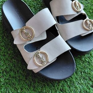 Coach Womens Cream Sandals with Gold Accents